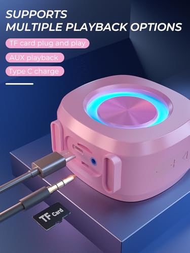 PEICHENG Speaker, Small Portable Bluetooth Wireless IPX5 Waterproof Shower Speaker,Loud Stereo Sound Deep Bass,TWS Paire, RGB Lights,Long Playtime for Outdoor Party, Great Gift,1PC(Pink) - color: Pink