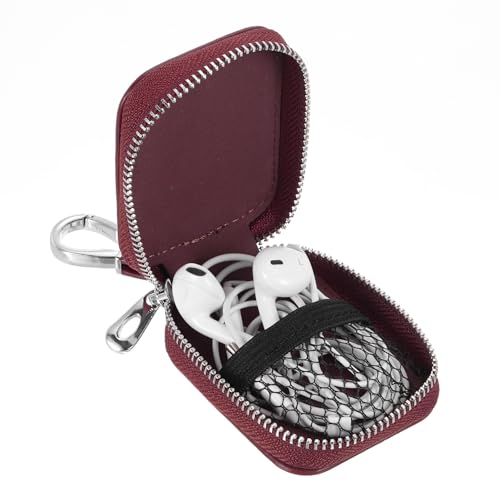 HARFINGTON Earbuds Cases, Earphone Case Holder, PU Leather Ear Buds Case Zipper Organizer Small with Mesh Pocket for USB Cable, Wireless Wired Earphones, Burgundy - color: Burgundy