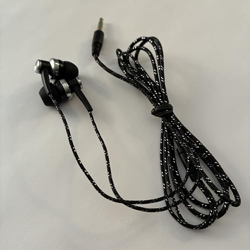 Black in-Ear Earbuds Stereo Tangle Free Braided Cable Cord Quality Sound High Bass Silicone Tips for iPod Zune MP3 Player 3.5mm Jack