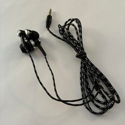 Black in-Ear Earbuds Stereo Tangle Free Braided Cable Cord Quality Sound High Bass Silicone Tips for iPod Zune MP3 Player 3.5mm Jack