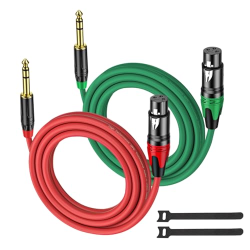 XLR Female to 1/4 (6.35mm) TRS Mono Jack Cable 6.6 FT, 2 Pack, Red and Green, for Dynmic Microphone, Balanced 3 Pin XLR to TRS Plug Mic Cord, Plated Conductors - size: 6.6 FT, style: XLR Female to 1/4"