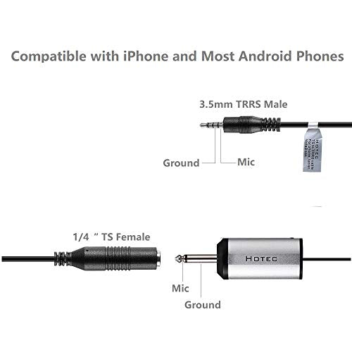 HOTEC 3.5mm Male to 1/4” TS Female Audio Adapter Cable (TS to TRS and TS to TRRS, 2 Piece Pack)