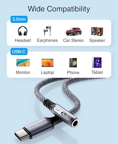 BlueRigger 3FT Female AUX to USB C Adapter - USB C to 3.5mm Audio Adapter Cable - Compatible with Phone, Tablet, Laptop - size: 36 in