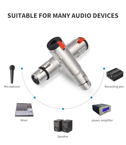 2Pack Lockable 1/4 TRS Female to 3Pin XLR Female Audio Adapter, Balance 6.35mm to XLR Adapter Suitable for Microphones, Mixing Consoles, and Power amplifiers - color: silver