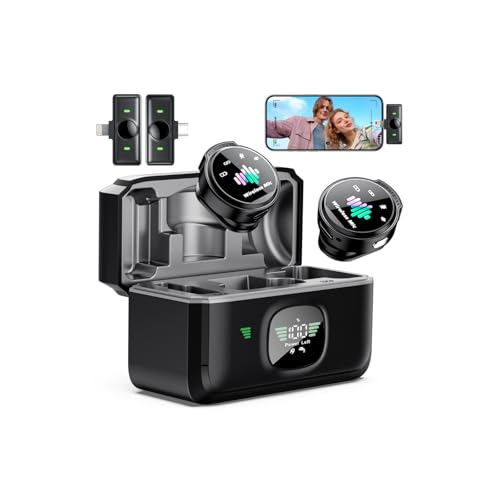 Wireless Lavalier Microphone for iPhone: 80H with Charging Case | Microphone for iPhone & Android -30dB Noise Reduction - Plug & Play - Mini Mic for Vlogging TikTok YouTube - color: Black