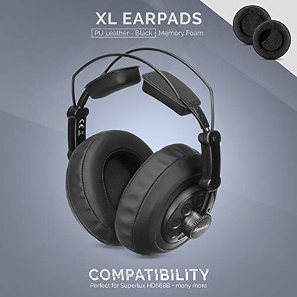 Brainwavz XL Large Replacement Memory Foam Earpads - Suitable for Many Other Large Over The Ear Headphones - Sennheiser, AKG, HifiMan, ATH, Philips, Fostex, Sony (Black Pleather) - color: Black Pleather
