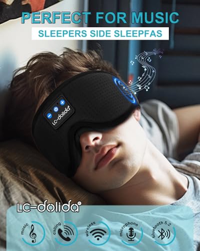 LC-dolida Sleep Headphones, 3D Sleep Mask Bluetooth Wireless, Sleeping Headphones for Side Sleepers Sleep Eye Mask Music Weighted Sleeping Mask Meditation Gifts for Men Women (Obsidian Black) - color: Obsidian Black