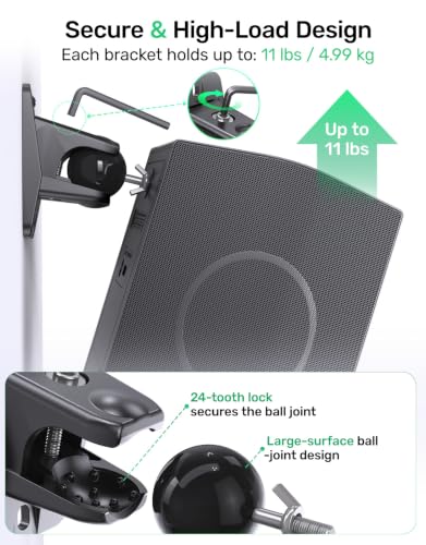 Surround Sound Rear Speaker Wall Mount, Aluminum, Max 11 lb Load, 2 Pack