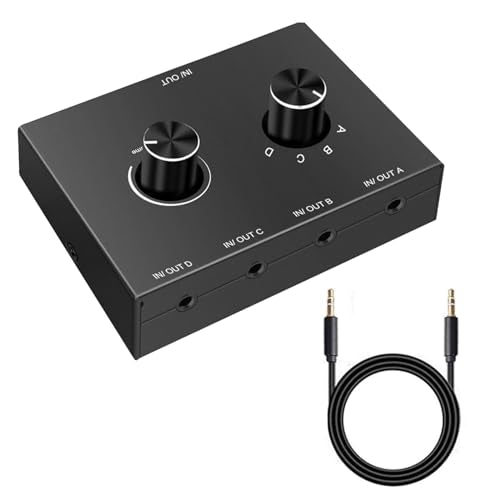 4 in 1 Out 4 Port 3.5mm Stereo Audio Switch, Bi-Directional Audio Switcher, Speaker Switch, No External Power Required