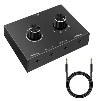 4 in 1 Out 4 Port 3.5mm Stereo Audio Switch, Bi-Directional Audio Switcher, Speaker Switch, No External Power Required