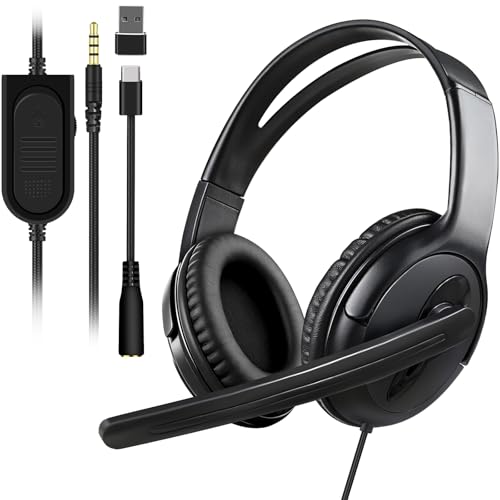 Joso Wired Headset with Mic, Gaming Headset for PS5/PS4/Xbox/Switch/PC/iPad/Mac/Tablet with 3.5mm to Type C & USB-A Adapter - Office Business, Remote Work, Coach, Gaming, Chat Headphone, Dual Ear - style: Dual Ear