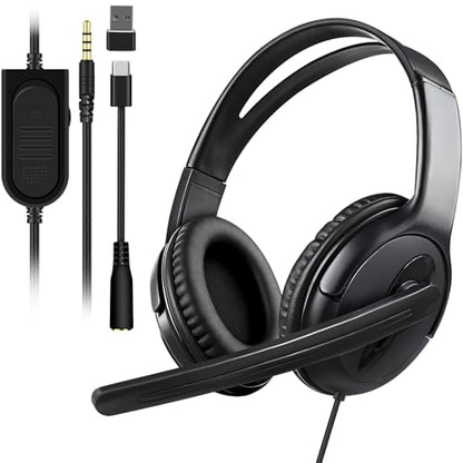 Joso Wired Headset with Mic, Gaming Headset for PS5/PS4/Xbox/Switch/PC/iPad/Mac/Tablet with 3.5mm to Type C & USB-A Adapter - Office Business, Remote Work, Coach, Gaming, Chat Headphone, Dual Ear - style: Dual Ear