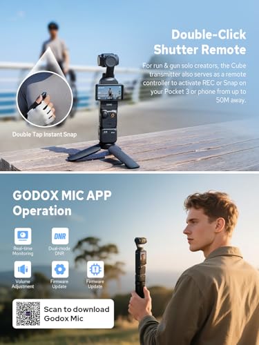 GODOX Cube-OP3 Wireless Lavalier Microphone System | 48kHz 24bit Hi-Res, Noise Reduction, 18W Fast Charge, for DJI Osmo Pocket 3,656ft Range, USB-C TX & RX for Camera Phone PC