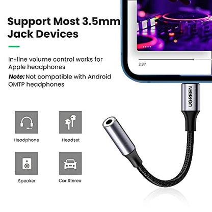 UGREEN Lightning to 3.5mm Adapter for iPhone and USB C to 3.5mm Audio Adapter Bundle