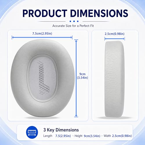 Replacement Ear Pads for JBL E65BTNC/Live 650BTNC/Live 770NC/Live 660NC/Duet NC Headphone, Extra Thick Cushions, Ear Cups Cover, Soft Leather＆Memory Foam Headset Earpads (Gray) - color: Gray