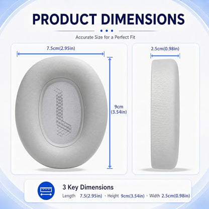 Replacement Ear Pads for JBL E65BTNC/Live 650BTNC/Live 770NC/Live 660NC/Duet NC Headphone, Extra Thick Cushions, Ear Cups Cover, Soft Leather＆Memory Foam Headset Earpads (Gray) - color: Gray