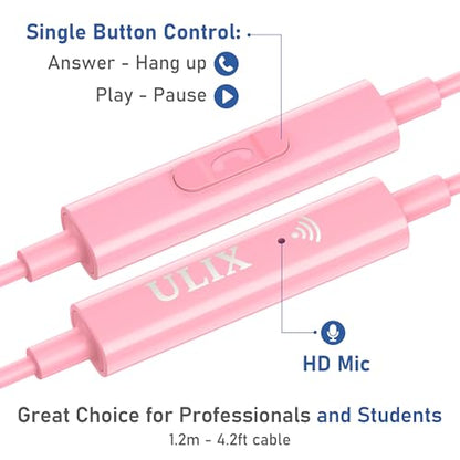 UliX Rider Wired Earbuds in-Ear Headphones, 5 Years Warranty, Earphones with Microphone, with Anti-Tangle Cable, Ear Buds for iPhone, iPad, Samsung, School Students, Kids, Women, Small Ears - Pink - color: Pink, style: 3.5 mm