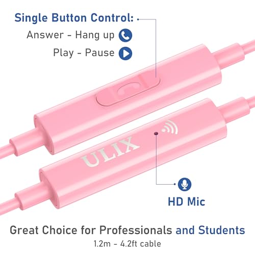 UliX Rider Wired Earbuds in-Ear Headphones, 5 Years Warranty, Earphones with Microphone, with Anti-Tangle Cable, Ear Buds for iPhone, iPad, Samsung, School Students, Kids, Women, Small Ears - Pink - color: Pink, style: 3.5 mm