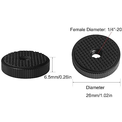 4PCS 1/4Inch Aluminum Alloy Female Thumb Wheel Lock Nut Adapter with Gasket, Hot Shoe Locking Knob Nut and Spacer, 1/4 Inch Knurled Screw Nut 26mm/1in Diameter