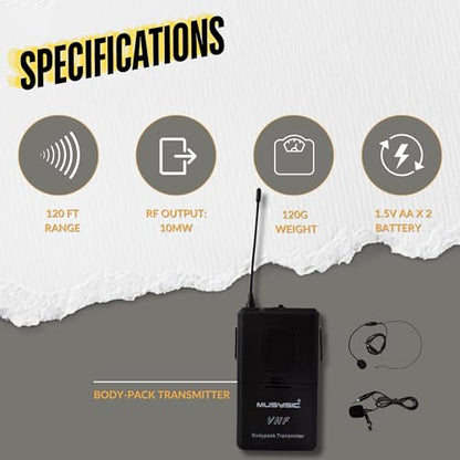 Professional VHF Wireless Microphones, Handheld & Lavalier Mic System - size: 2 Handheld + 2 Lavalier