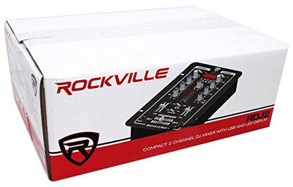Rockville RDJ2 2-Channel DJ Mixer with USB and Talkover | 4 RCA Line Inputs, USB MP3 Player, 1/4" Mic/Headphone Jacks, Cue Monitor, 3-Band EQ, Crossfader, Master/Rec Outputs - style: without bluetooth