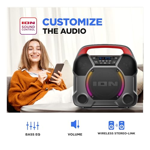ION Audio Pathfinder Go Wireless Bluetooth Beach Speaker IPX5 Water-Resistant for Pool Party Music Events, Indoor and Outdoor Parties - 2 Pack Bundle (Renewed)