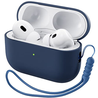 ORNARTO for AirPods Pro 2 Case, Hybrid Silicone, Dark Blue | Hybrid Silicone Rubber, Front LED Visible, Wireless Charging, Skin-Friendly Soft Touch, Anti-Scratch, Detachable Lanyard - color: Dark Blue