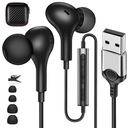 USB Earbuds with Microphone for PC Laptop,Wired USBA Headset,Black | in Ear Buds Noise Isolating Light Laptop Earphones,Headphones with Mic for Dell HP Computer PC Office Zoom Work Gaming School - color: Black