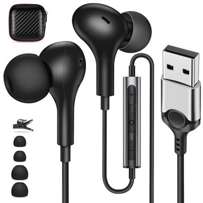 USB Earbuds with Microphone for PC Laptop,Wired USBA Headset,Black | in Ear Buds Noise Isolating Light Laptop Earphones,Headphones with Mic for Dell HP Computer PC Office Zoom Work Gaming School - color: Black
