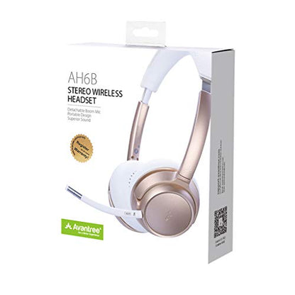 Avantree AH6B - Bluetooth On Ear Headphones with Detachable Mic for Work in Office or at Home, Premium Sound, Soft Padding, Lightweight, Wireless & Wired Headset for Phone PC Laptop, Champaign Gold