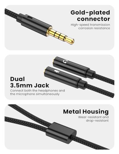 Fidioto 2PCS 3.5mm Audio Microphone Splitter Adapter, 1 Male to 2 Female Mic and Audio Y Splitter TRRS Headphone Adapter Cable for Switch 2/PS4/PS5,PC Laptop,Steam Deck Xbox, Tablet Gaming