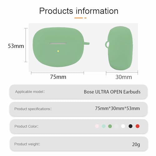 Silicone case for The New Bose Ultra Open Earbuds 2024, Shockproof case for Bose Ultra Open Earbuds 2024 with Carabiner and Wrist Strap. (Green) - color: Green
