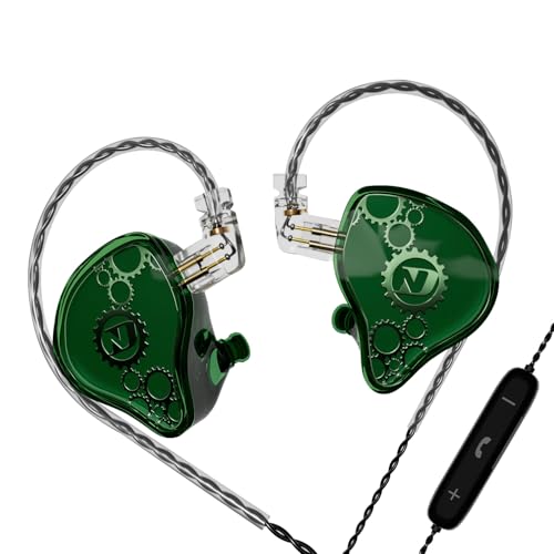 CCA ND Venus in Ear Monitor Headphones, 10mm Double Magnetic Dynamic Driver IEM Earphones, HiFi Wired Gaming Earbuds, 2 Pin Detachable Cable (with Mic, Green, 3.5mm Plug) - color: Green, size: With Mic, 3.5 mm