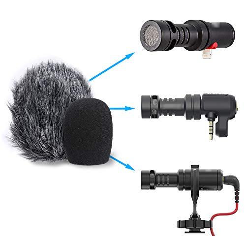 YOUSHARES VideoMicro Microphone Foam windscreen & Deadcat Wind Shield, Foam & Furry Wind Muff for Rode VideoMicro and VideoMic Me Me-L Mic (2 Pack) - color: Fur+Foam