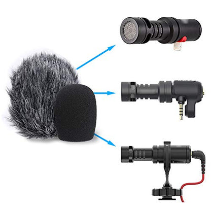 YOUSHARES VideoMicro Microphone Foam windscreen & Deadcat Wind Shield, Foam & Furry Wind Muff for Rode VideoMicro and VideoMic Me Me-L Mic (2 Pack) - color: Fur+Foam