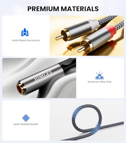 3.5mm Female to 2 RCA Male Stereo Audio Cable, 1.6FT | Gold Plated & Nylon Braided 2 RCA to 3.5mm Female Jack Adapter, Y Splitter Bi-Directional Aux Cord for Phone Tablet Speaker - size: 0.5 m/1.6 FT