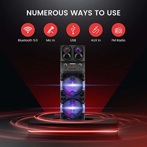 Pyle Portable Bluetooth PA Speaker - 600W Dual 10” Rechargeable Indoor/Outdoor BT Karaoke Audio System -LED Display, FM/AUX/MP3/USB/SD, 1/4" in, Handle, Wheels -Wireless Mic, Remote Control