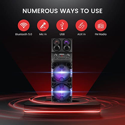 Pyle Portable Bluetooth PA Speaker - 600W Dual 10” Rechargeable Indoor/Outdoor BT Karaoke Audio System -LED Display, FM/AUX/MP3/USB/SD, 1/4" in, Handle, Wheels -Wireless Mic, Remote Control