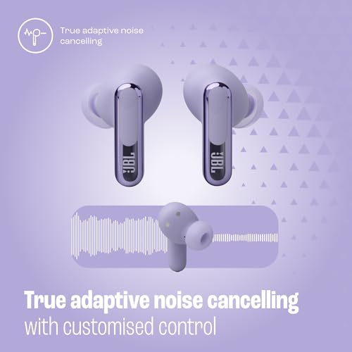 JBL Live Beam 3 - True wireless noise-cancelling stick-closed earbuds, 48Hrs total playback, Wireless Charging, 6 Mics for perfect calls, Multi-point connection, IP55 waterproof and dustproof (Purple) - color: Purple