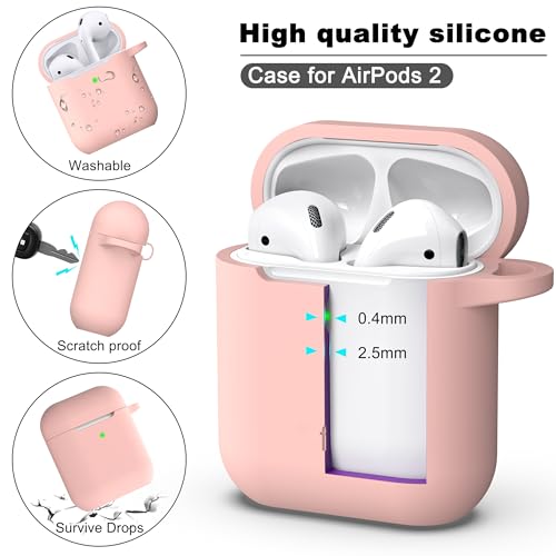 for AirPods 2nd/1st Case Silicone Cover, Sand Pink | Compatible with Apple AirPods 2nd/1st (2019/2016) Generation with Keychain & Cleaner Kit, Wireless Charging Compatible - color: Sand Pink