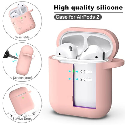 for AirPods 2nd/1st Case Silicone Cover, Sand Pink | Compatible with Apple AirPods 2nd/1st (2019/2016) Generation with Keychain & Cleaner Kit, Wireless Charging Compatible - color: Sand Pink