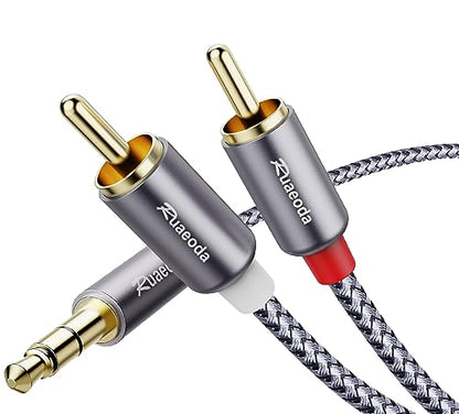 3.5mm to 2RCA Cable 6 Feet, Braided 2RCA to 3.5mm AUX to 2-Male 2RCA Audio Auxiliary Stereo Y Splitter Cable 1/8 to 2RCA Stereo Cable Audiophiles Headphone 2RCA Cable [Double-Shielded]