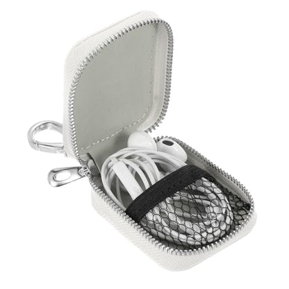 HARFINGTON Earbuds Cases, Earphone Case Holder, PU Leather Ear Buds Case Zipper Organizer Small with Mesh Pocket for USB Cable, Wireless Wired Earphones, White - color: White