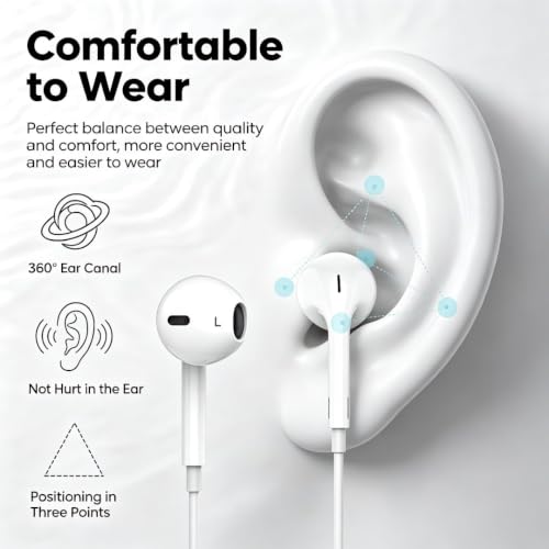 Sundix Wired Headphones Earbuds Built-in Microphone & Volume Control-1Pack | Noise Canceling Isolating, Headphones for iPhone 14/13/12/11/SE/X/XR/XS/8/7