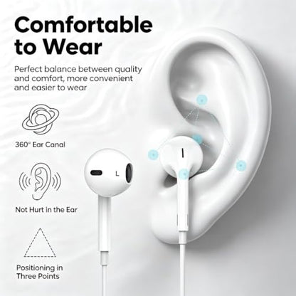 Sundix Wired Headphones Earbuds Built-in Microphone & Volume Control-1Pack | Noise Canceling Isolating, Headphones for iPhone 14/13/12/11/SE/X/XR/XS/8/7