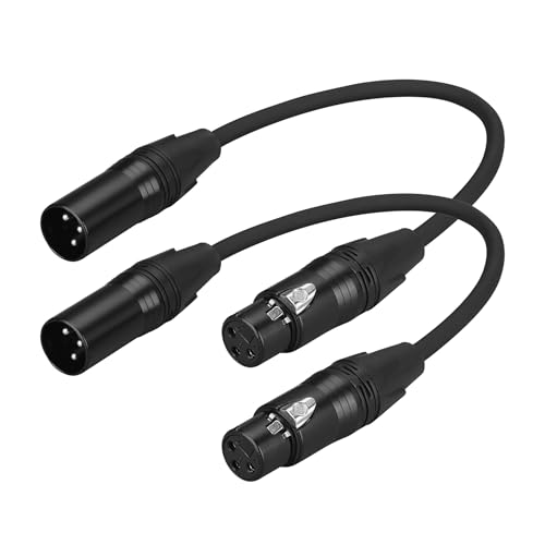 2-Pack Short XLR Cable 1 ft (30cm), Male to Female 3-Pin Balanced Microphone Cable, XLR to XLR Audio Patch/Extension Cord for Mic, Mixer & Studio