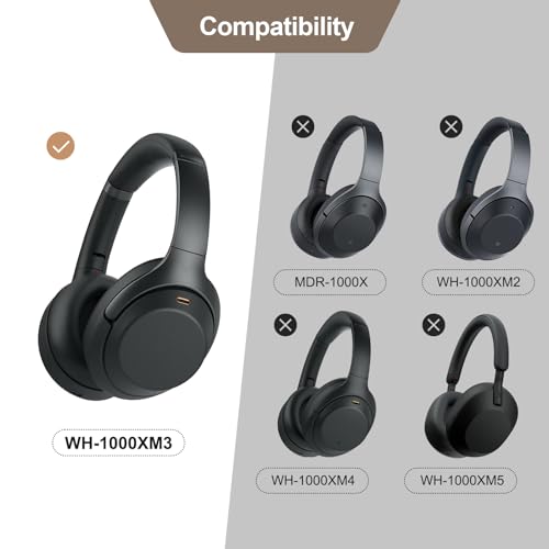 Aurivor Ear Pads for Sony WH-1000XM3 Headphones, Replacement XM3 Earpads Cushions with Soft Protein Leather, Noise Isolation Memory Foam, Reinforced Sealing