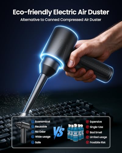 LOXP Electric Air Duster, 150000RPM Compressed Air Duster with LED Light | Powerful, 3 Gears, 7500mAh Battery & Fast Charging, Rechargeable Air Blower for Computer, Keyboard, PC, Car, House & Outdoor