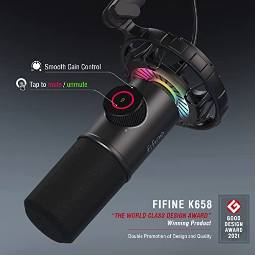 FIFINE Gaming Headset and USB Dynamic Microphone,Over-Ear Headset with Passive Noise Canceling,3.5mm Audio Jack,for Switch,RGB Mic for PC,with Tap-to-Mute Button,for Streaming,Podcast,Twitch(H3+K658)