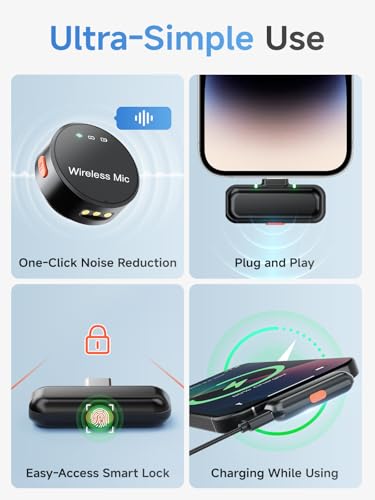 Wireless Lavalier Microphone for iPhone 15/16 & Android with USB-C Plug-Play, Mini Microphone with Noise Reduction, 360° Pickup, 36H Charging Case for Video Recording,Live Streaming, YouTube, TikTok - size: USB-C RX to 2 (With Charging case)
